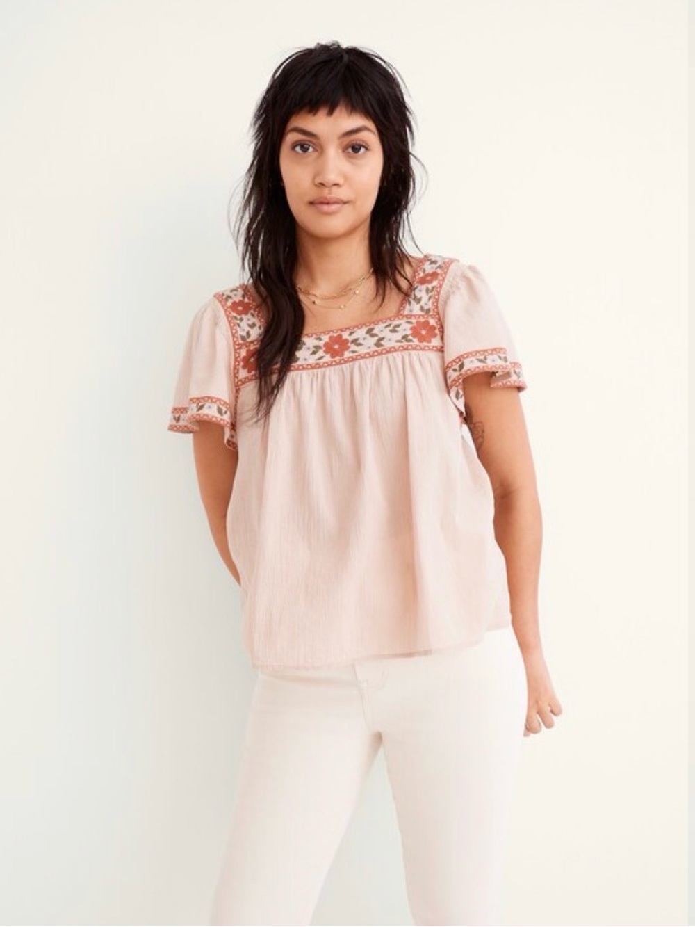Madewell Embroidered Square-Neck Top